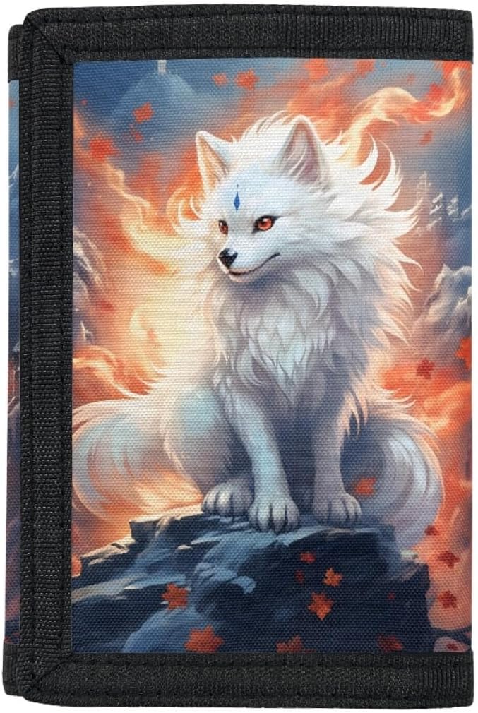 GLUDEAR Kids Boys Girls Wallet Trifold Youth Wallet Coin Pocket Card Holders Animal Wallets Money Organizer,Fire White Fox - Image 1